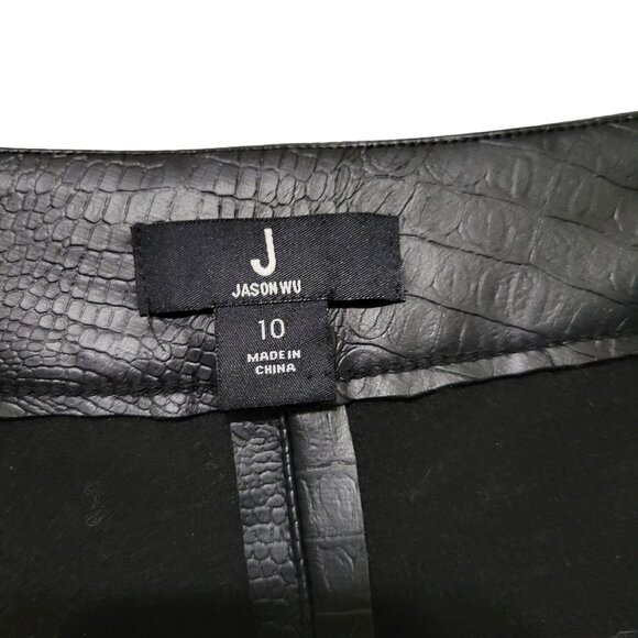 J Jason Wu Sz 10 Pants Faux Leather Croc Texture Cropped Culotte Wide Leg Black - Picture 7 of 11